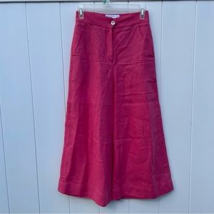 Danielle Rollins High Rise Cropped Wide Leg Linen Pink Pants